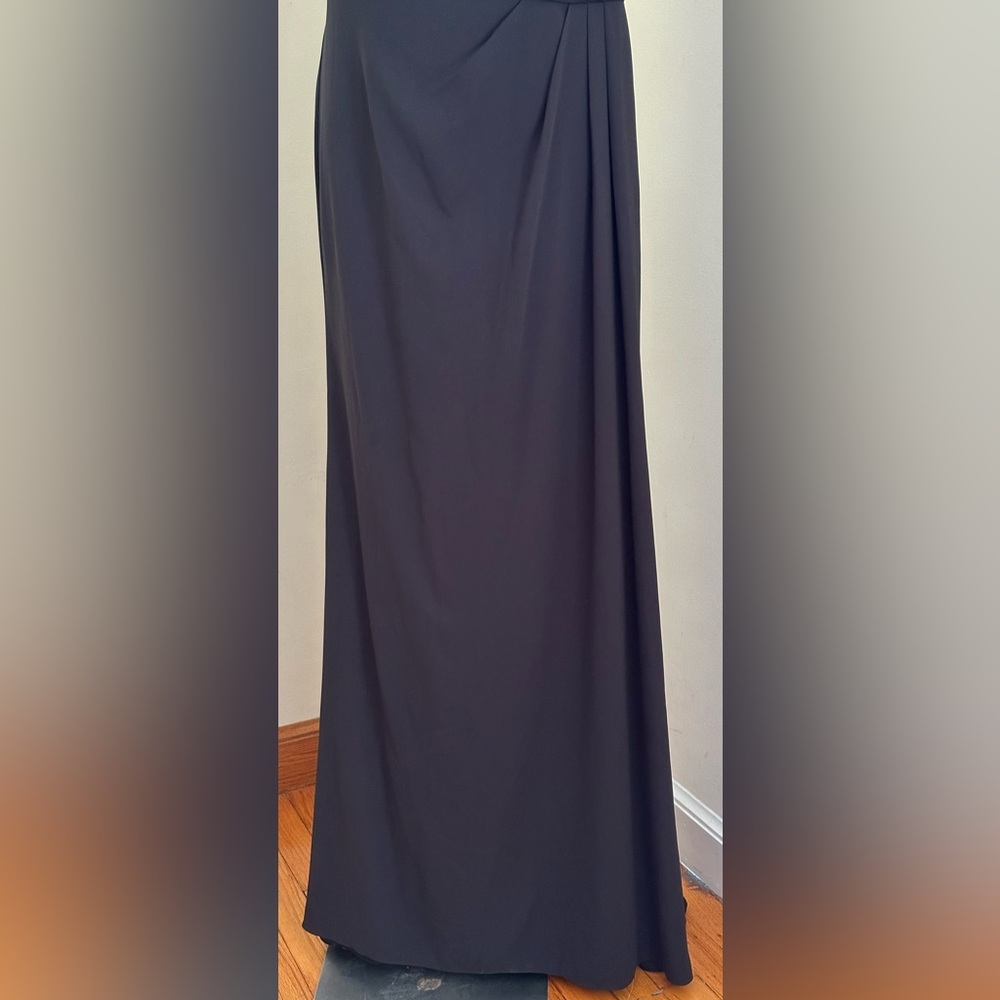 VERA WANG WHITE Black Maxi Scoop Neck Gown Dress Cut Out Bow Draped Back Sz 14 - Picture 6 of 16